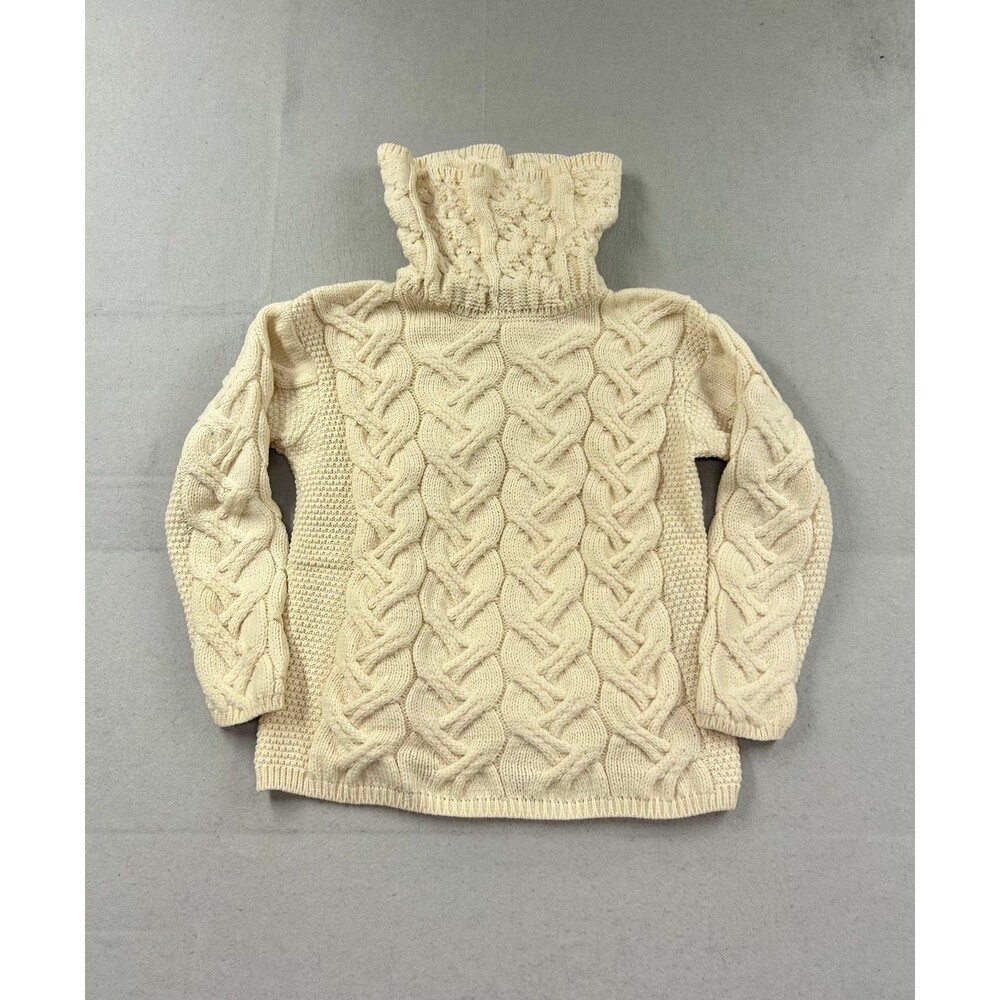 Aran Woollen Mills Womens Medium Cable Knit Turtleneck Merino Wool Irish Sweater